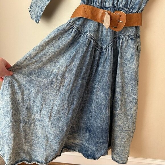Vintage 1980s Claudine Bueche Acid Wash Denim Midi 3/4 Sleeve Dress Size Medium - Picture 3 of 7